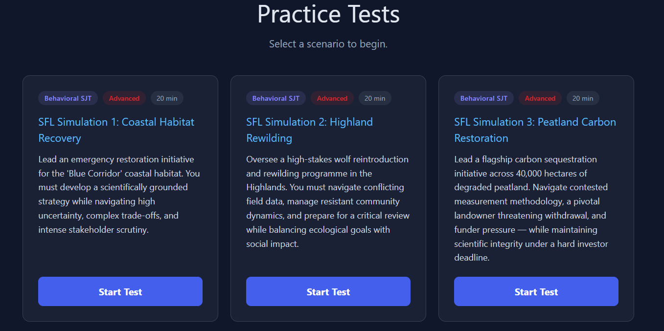 SFL simulator question screen